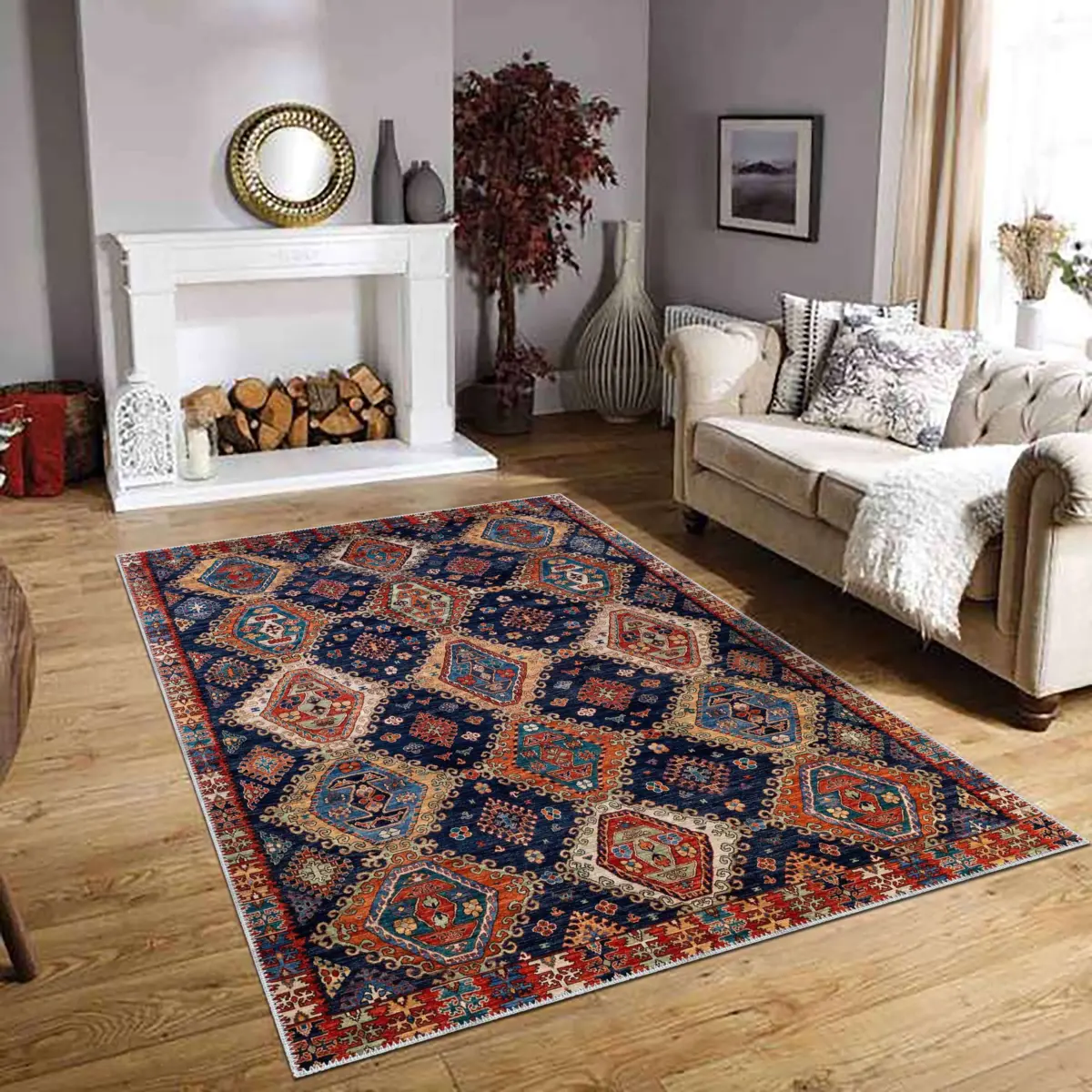 Arun Çerçeveli Multi Polyester ve Pamuklu Kaydırmaz Tabanlı Yıkanabilir Dijital Baskı Halısı - Görsel 2