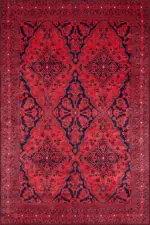 Harlov Klasik Göbekli Kırmızı Polyester ve Pamuklu Kaydırmaz Taban Yıkanabilir Dijital Baskı Halısı