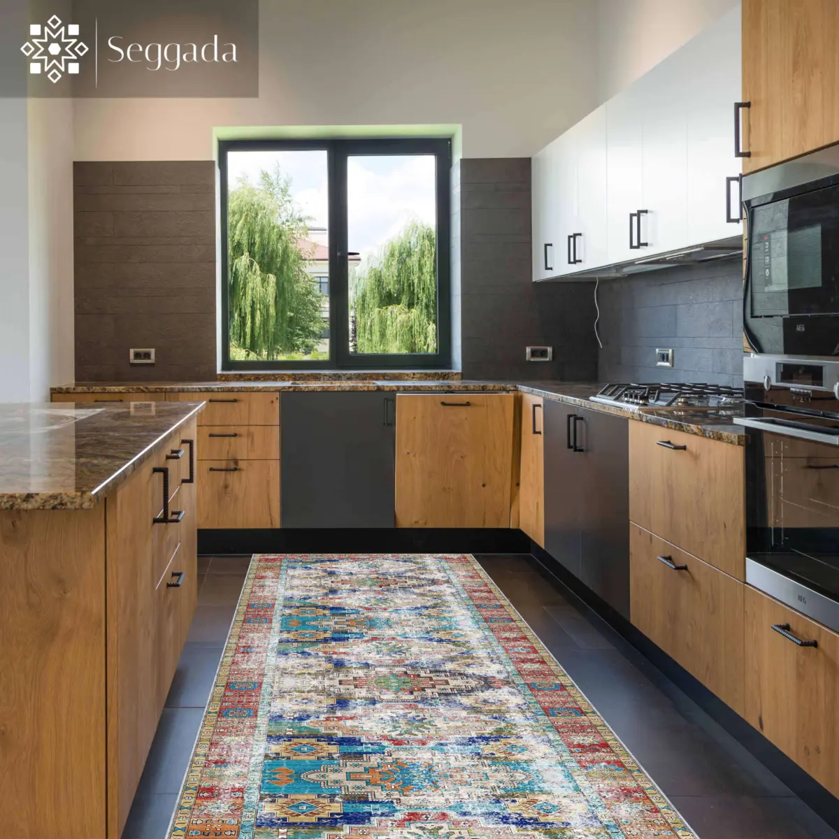 Jarken Klasik Göbekli Multi Polyester ve Pamuklu Kaydırmaz Taban Yıkanabilir Dijital Baskı Halısı - Görsel 5