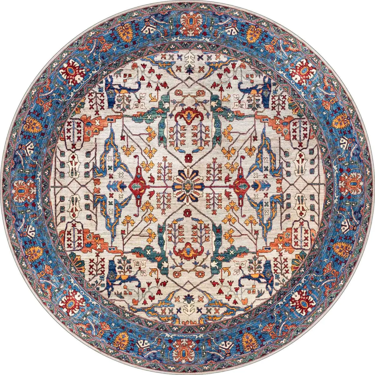 Jimo Çerçeveli Mavi Polyester ve Pamuklu Kaydırmaz Tabanlı Yıkanabilir Dijital Baskı Halısı - Görsel 7