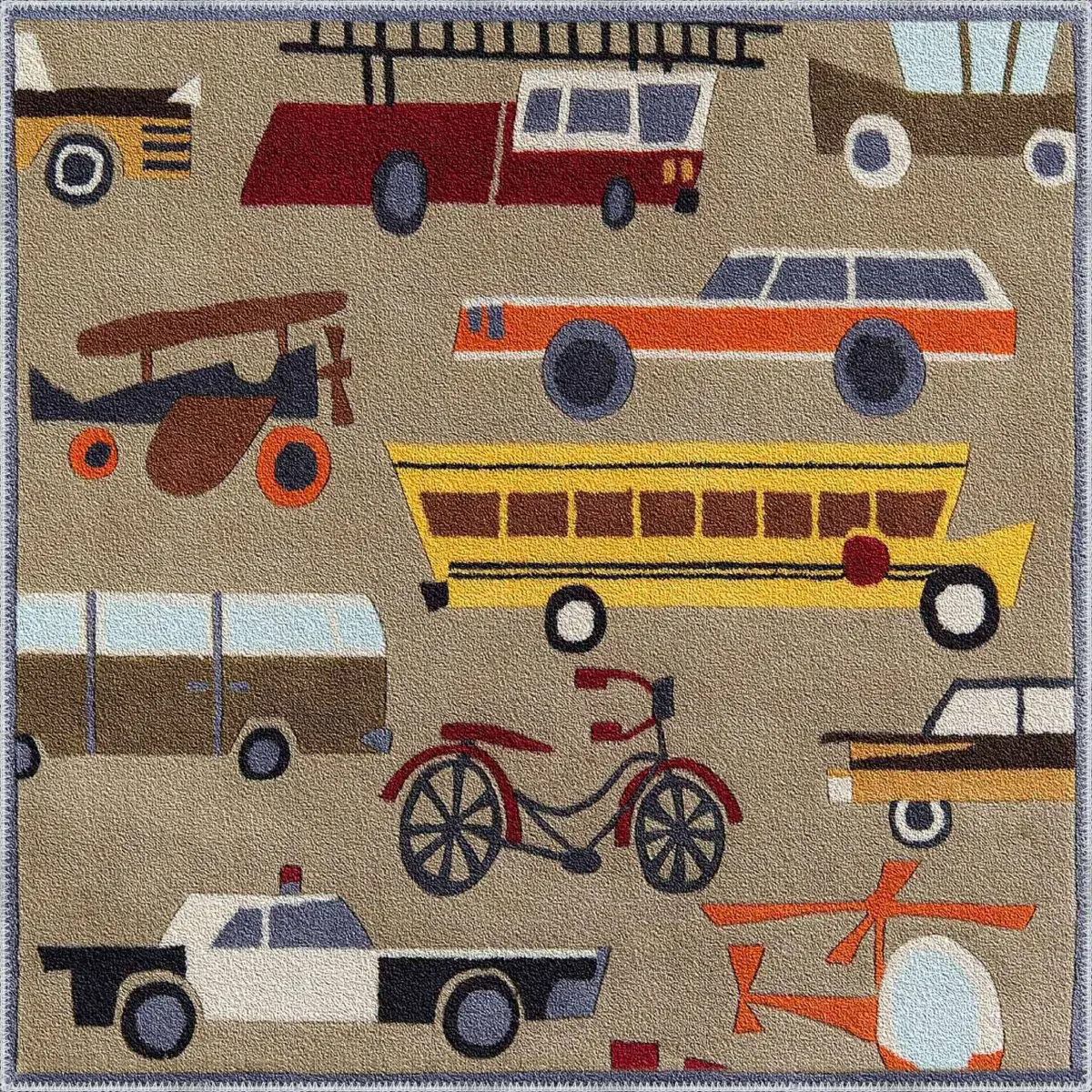Jaco Taşıt Desenli Kahverengi Polyester ve Pamuklu Kaydırmaz Tabanlı Yıkanabilit Dijital Baskı Çocuk Odası Halısı - Görsel 3