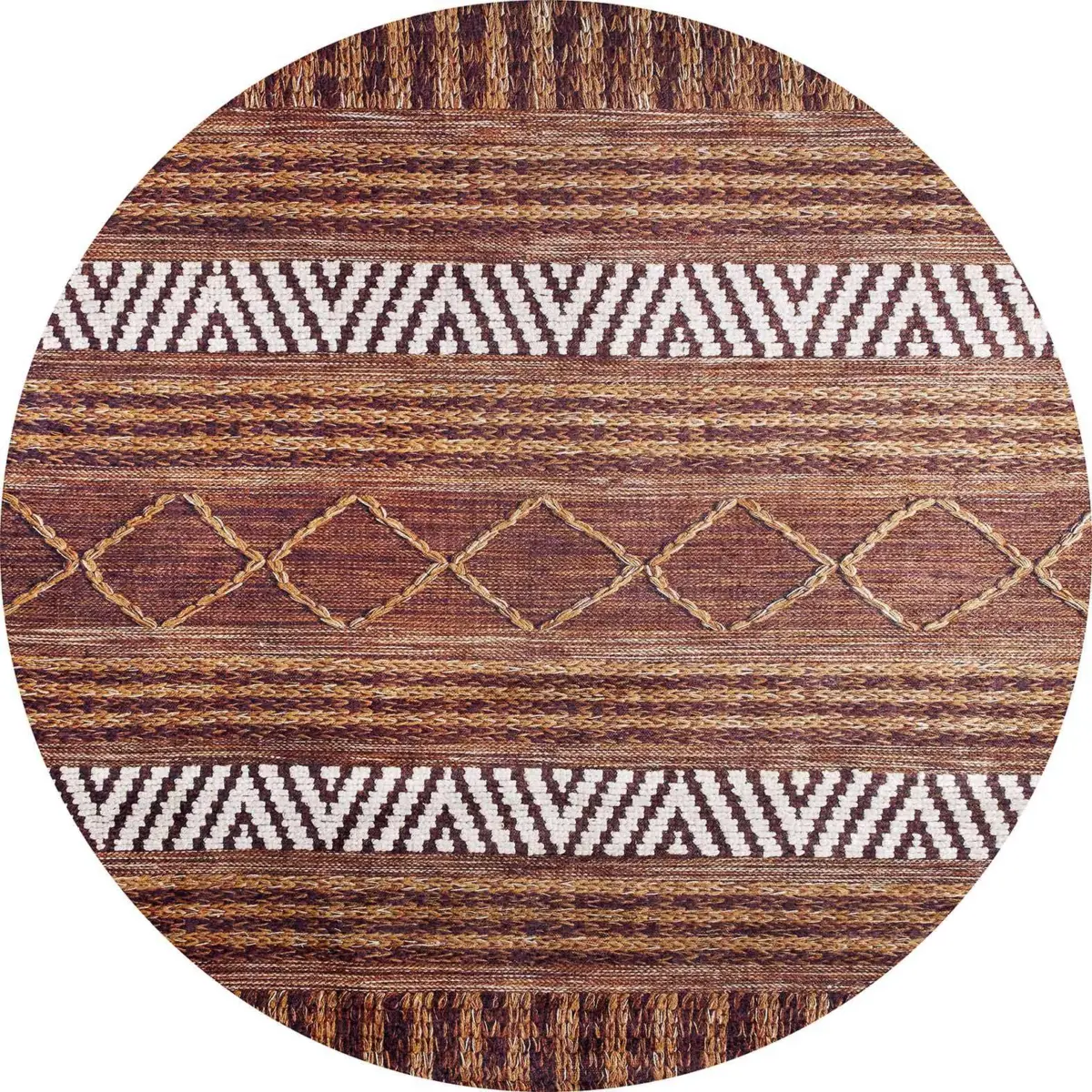 Gojra Geometrik Kahverengi Polyester ve Pamuklu Kaydırmaz Tabanlı Yıkanabilir Dijital Baskı Halısı - Görsel 7