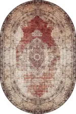 Loten Klasik Göbekli Kahverengi Polyester ve Pamuklu Kaydımaz Taban Yıkanabilir Dijital Baskı Halısı - Görsel 6