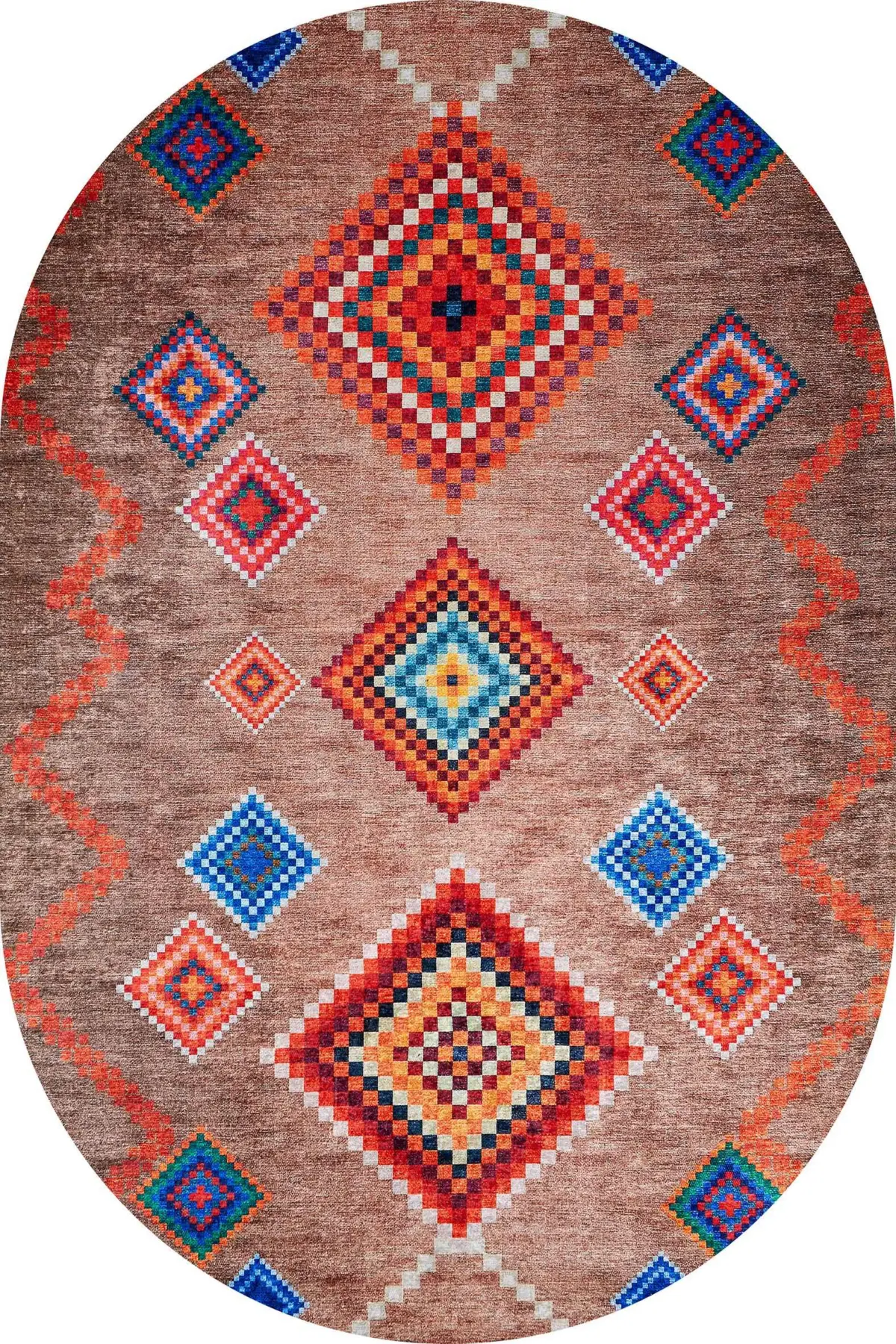 Alvear Geometrik Kahverengi Polyester ve Pamuklu Kaydırmaz Tabanlı Yıkanabilir Dijital Baskı Halısı - Görsel 6