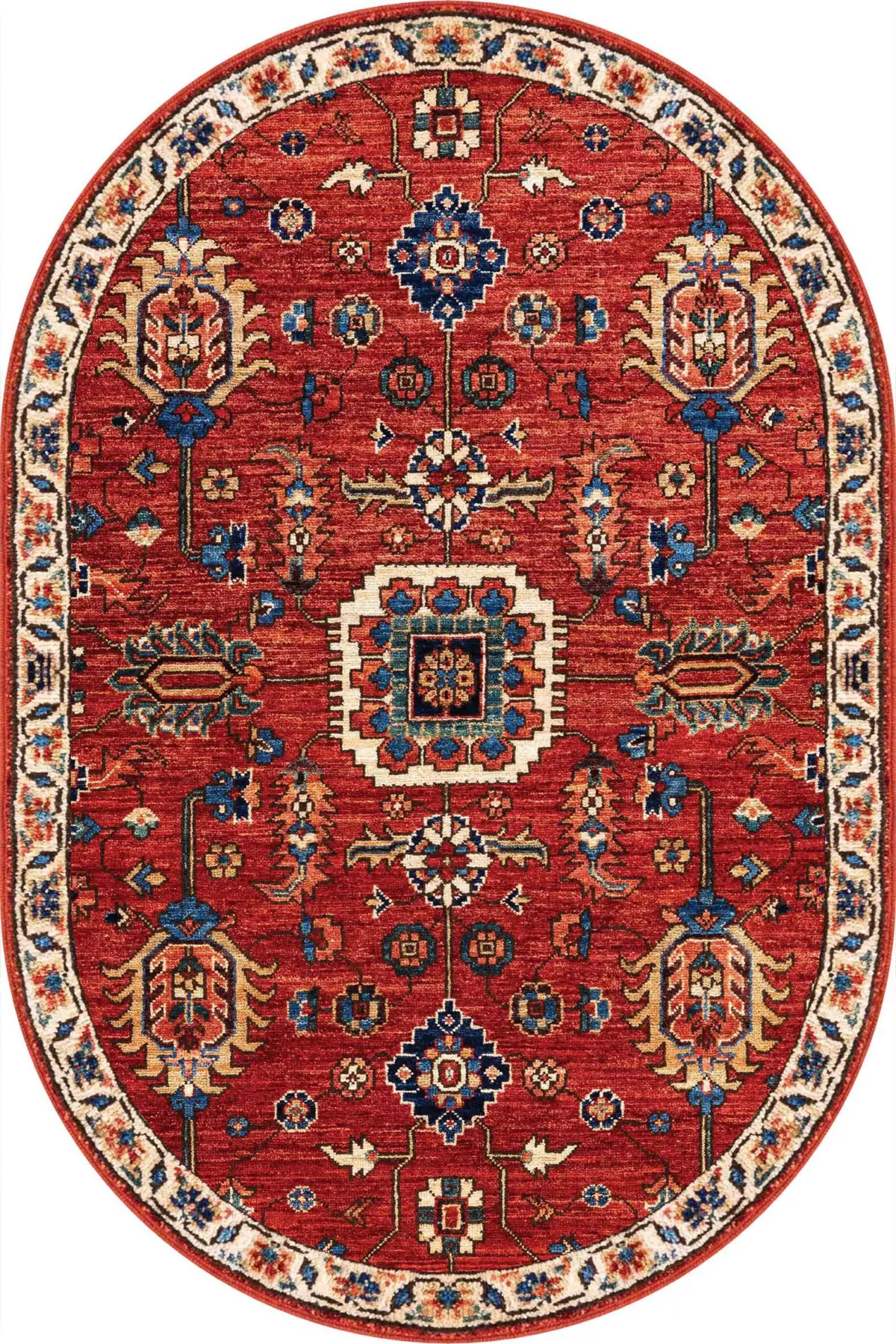 Lashio Klasik Göbekli Kırmızı Polyester ve Pamuklu Kaydırmaz Tabanlı Yıkanabilir Dijital Baskı Halısı - Görsel 6