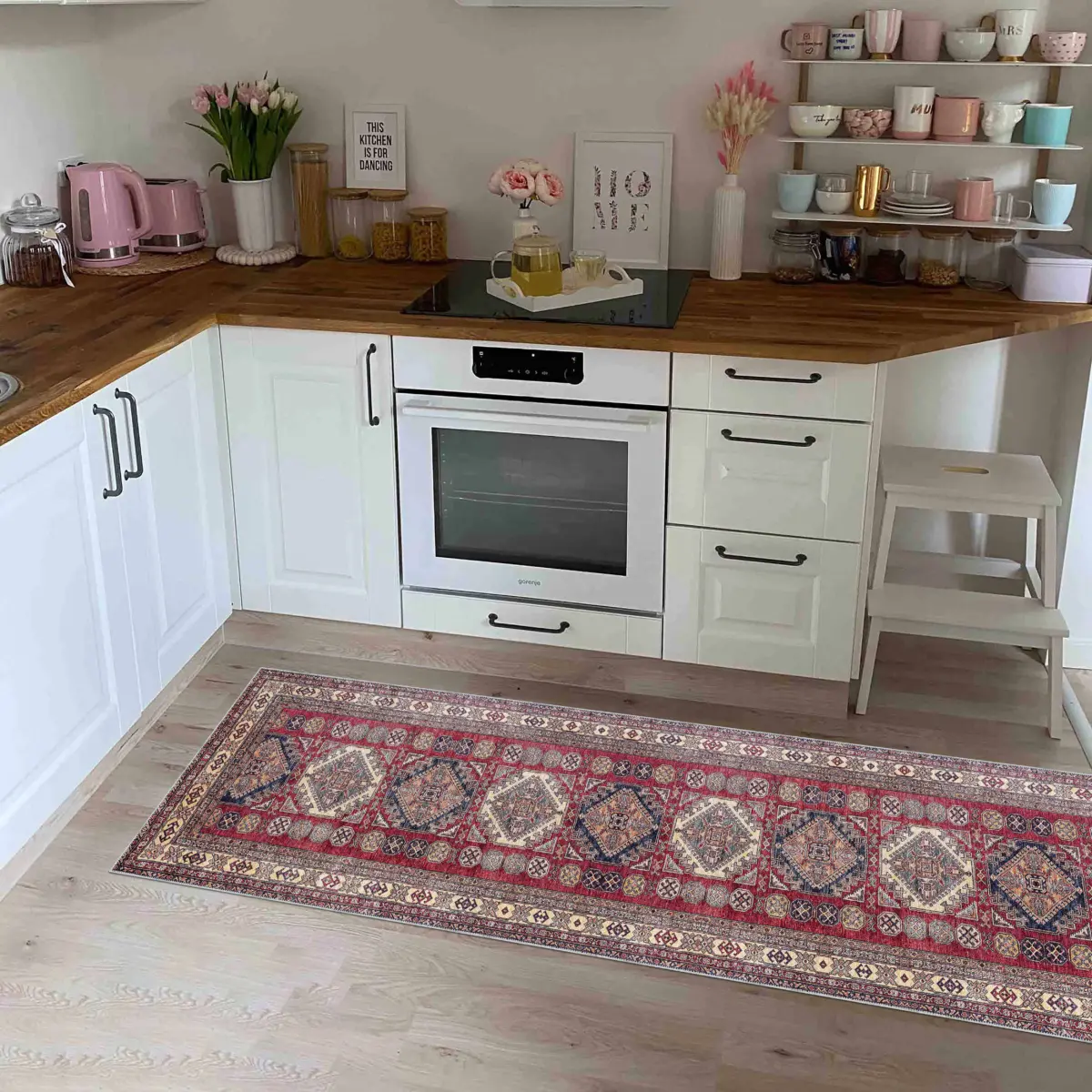 Hitra Klasik Göbekli Multi Polyester ve Pamuklu Kaydırmaz Taban Yıkanabilir Dijital Baskı Halısı - Görsel 5