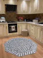 Aren Mutfak 05 Modern Çerçeveli Gri Polyester Kaydırmaz Tabanlı Yıkanabilir Dijital Baskı Mutfak Halısı - Görsel 5