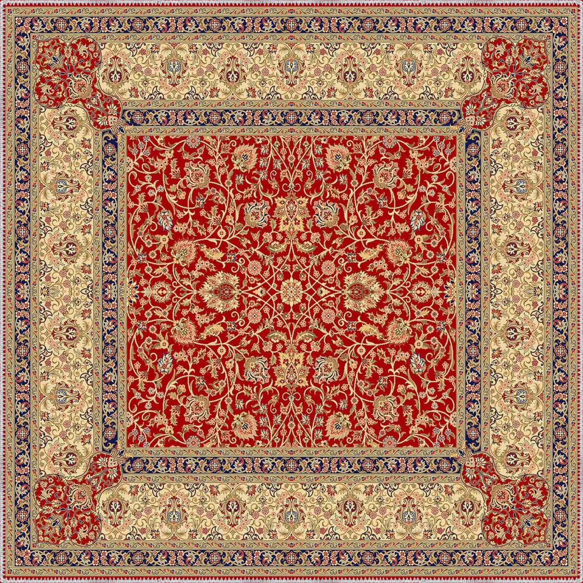 Linyi Çerçeveli Kırmızı Polyester ve Pamuklu Kaydırmaz Tabanlı Yıkanabilir Dijital Baskı Halısı - Görsel 3