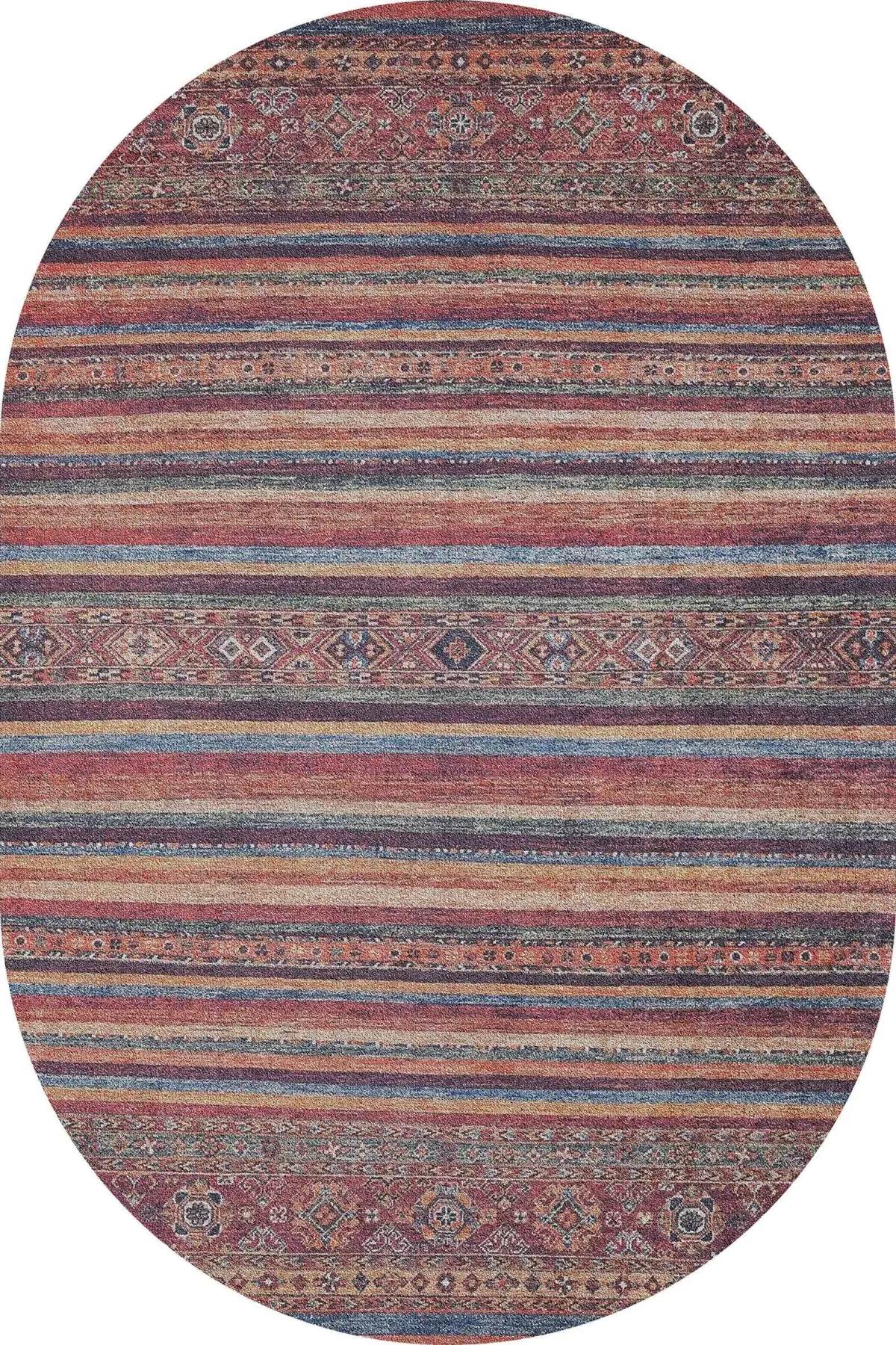 Sierpe Çizgili Etnik Multi Polyester ve Pamuklu Kaydırmaz Tabanlı Yıkanabilir Dijital Baskı Halısı - Görsel 6