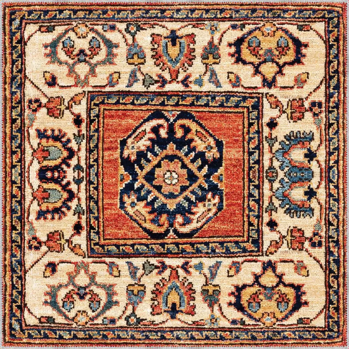 Puer Klasik Göbekli Bej Polyester ve Pamuklu Kaydırmaz Tabanlı Yıkanabilir Dijital Baskı Halısı - Görsel 3