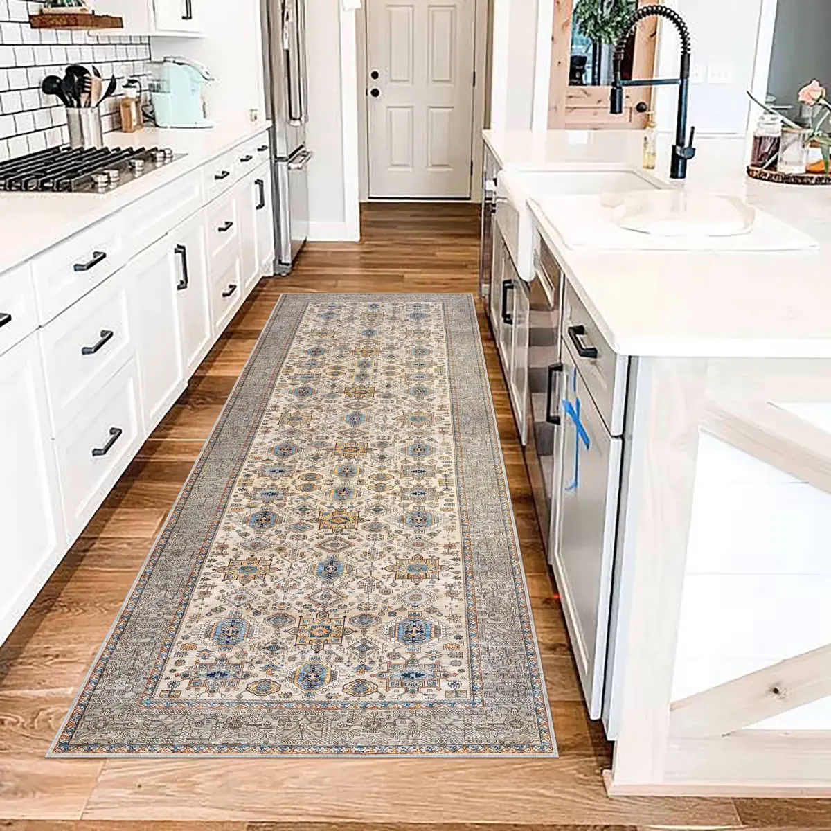 Datong Klasik Göbekli BeJ Polyester ve Pamuklu Kaydırmaz Tabanlı Yıkanabilir Dijital Baskı Halısı - Görsel 4