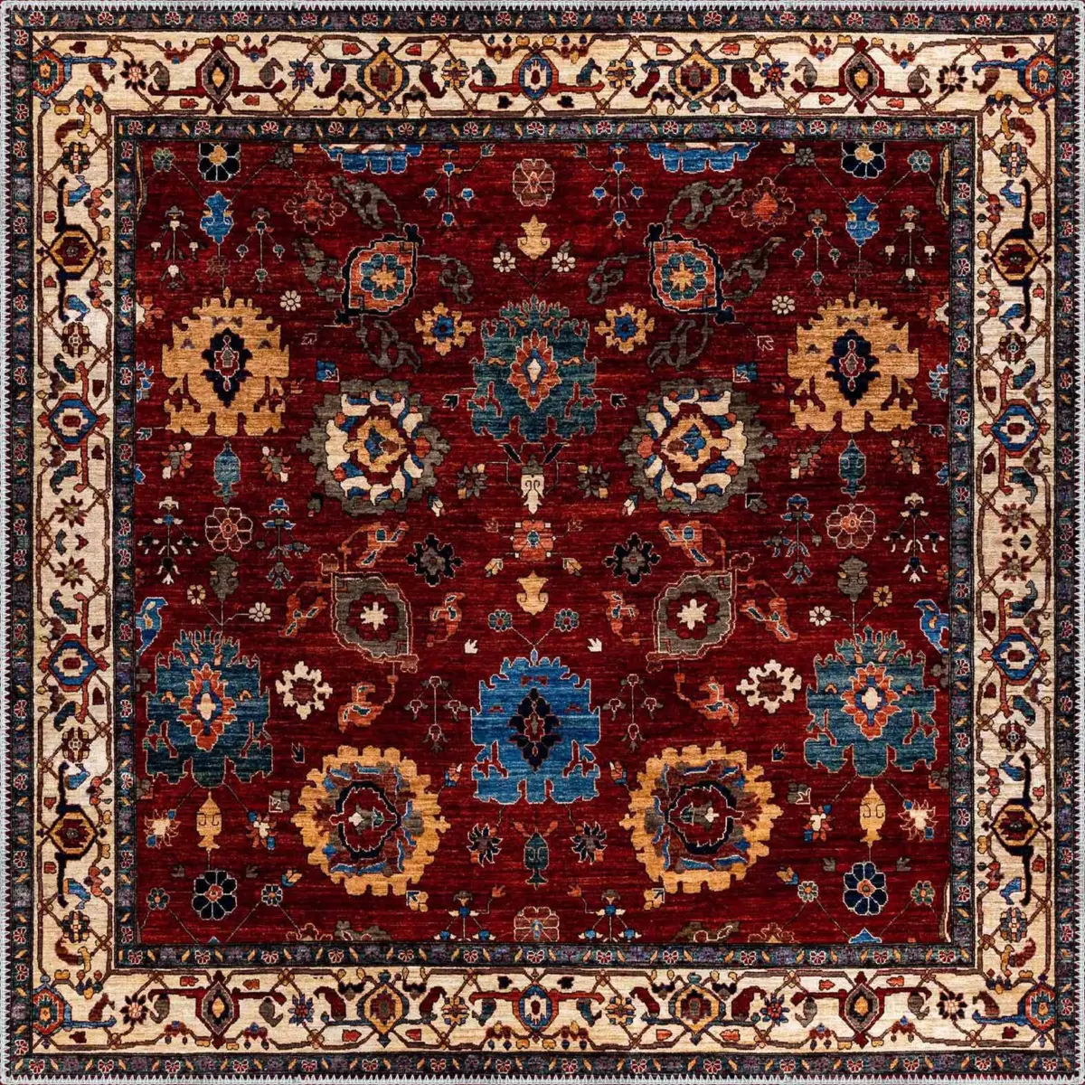 Adachi Çerçeveli Kırmızı Polyester ve Pamuklu Kaydırmaz Tabanlı Yıkanabilir Dijital Baskı Halısı - Görsel 3