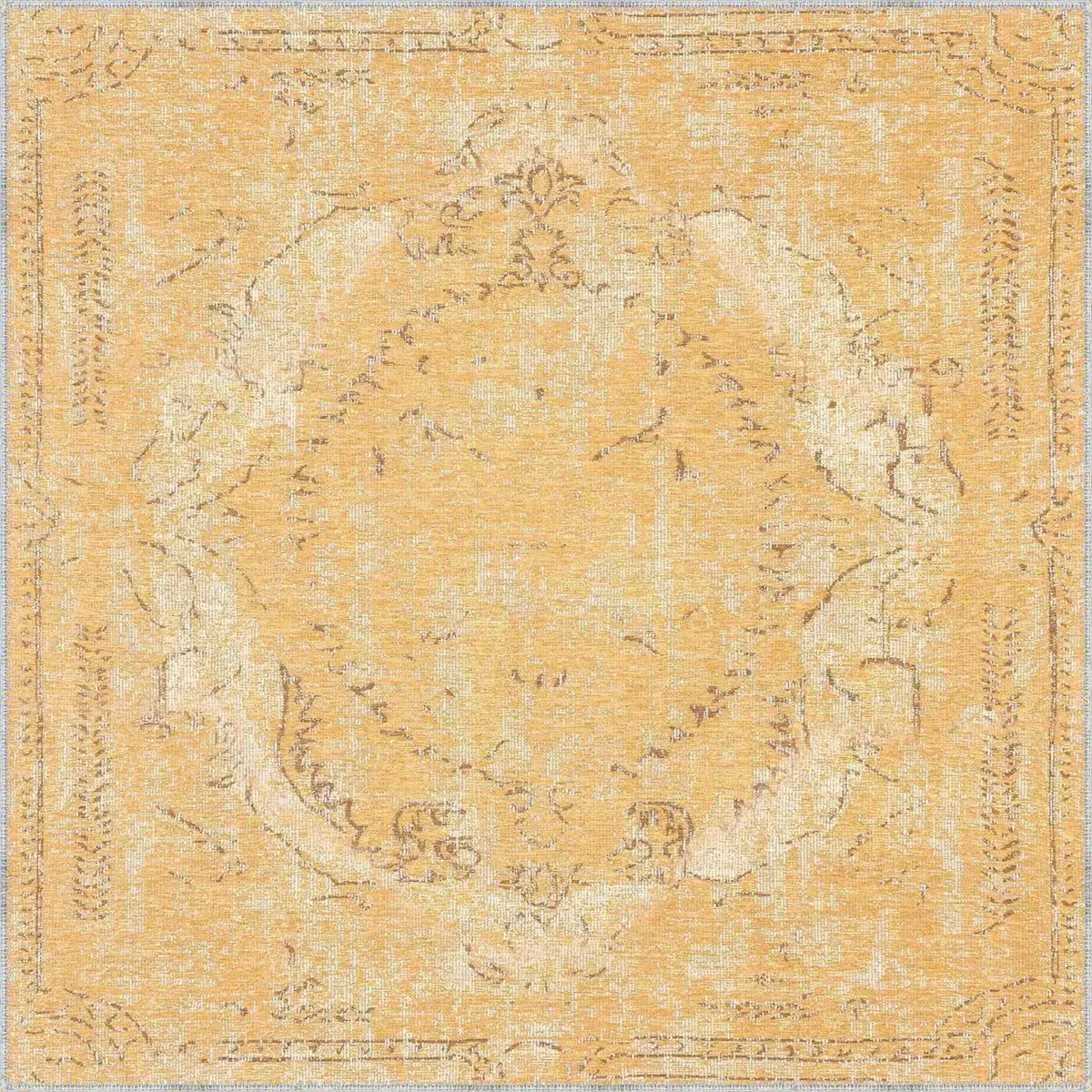 Moreh Klasik Göbekli Sarı Polyester ve Pamuklu Kaydırmaz Tabanlı Yıkanabilir Dijital Baskı Halısı - Görsel 3