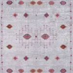 Banao Modern Etnik Gri Polyester ve Pamuklu Kaydırmaz Tabanlı Yıkanabilit Dijital Baskı Halısı