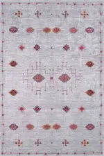 Banao Modern Etnik Gri Polyester ve Pamuklu Kaydırmaz Tabanlı Yıkanabilit Dijital Baskı Halısı