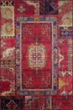 Hyen Çerçeveli Kırmızı Polyester ve Pamuklı Kaydırmaz Taban Yıkanabilir Dijital Daskı Halısı