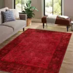 Sirohi Çerçeveli Kırmızı Polyester ve Pamuklu Kaydırmaz Tabanlı Yıkanabilir Dijital Baskı Halısı - Görsel 2