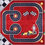 Toroo Yarış Pisti Desenli Kırmızı Polyester ve Pamuklu Kaydırmaz Tabanlı Yıkanabilir Dijital Baskı Çocuk Odası Halısı - Görsel 3