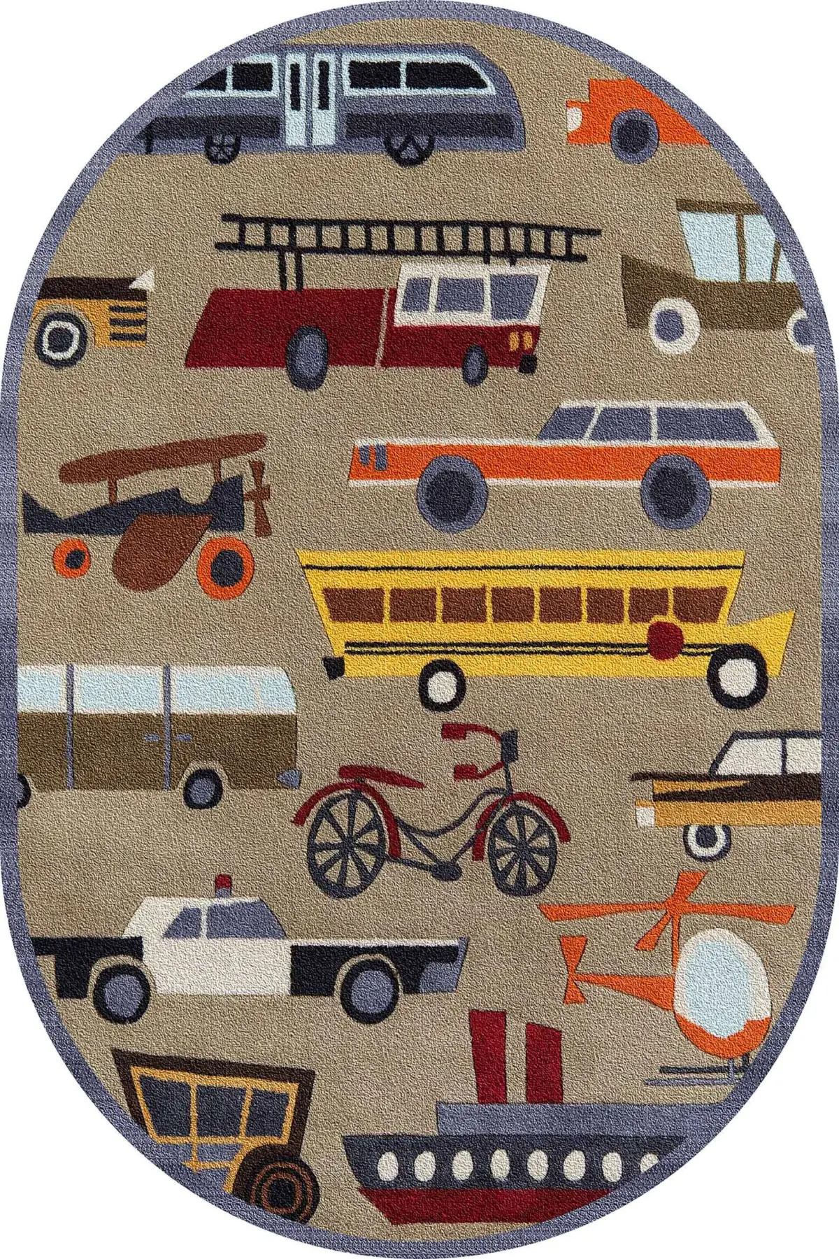 Jaco Taşıt Desenli Kahverengi Polyester ve Pamuklu Kaydırmaz Tabanlı Yıkanabilit Dijital Baskı Çocuk Odası Halısı - Görsel 6