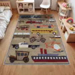 Jaco Taşıt Desenli Kahverengi Polyester ve Pamuklu Kaydırmaz Tabanlı Yıkanabilit Dijital Baskı Çocuk Odası Halısı - Görsel 2