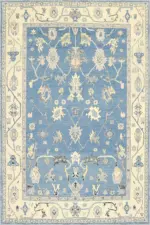 Geiten Çerçeveli Mavi Polyester ve Pamuklu Kaydırmaz Tabanlı Yıkanabilir Dijital Baskı Halısı