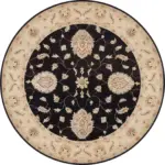 Turbat Klasik Göbekli Bej Siyah Polyester ve Pamuklu Kaydırmaz Tabanlı Yıkanabilir Dijital Baskı Halısı - Görsel 7