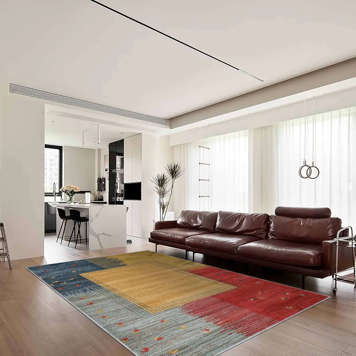 Purnia Modern Multi Polyester ve Pamuklu Kaydırmaz Tabanlı Yıkanabilir Dijital Baskı Halısı - Görsel 2