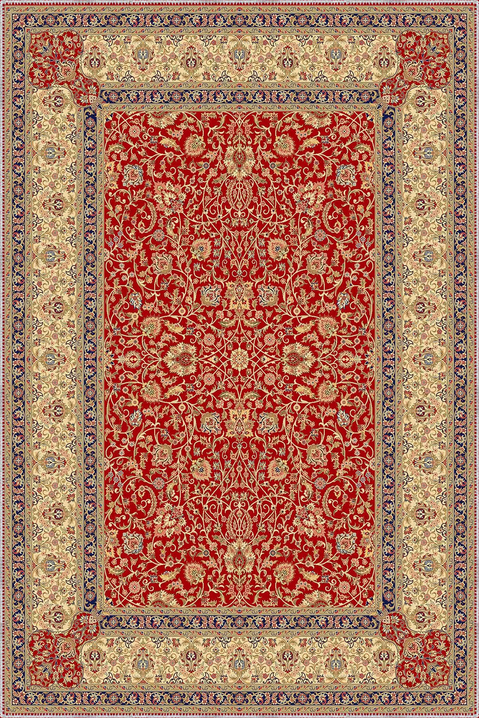 q6zLv0 Linyi Çerçeveli Kırmızı Polyester ve Pamuklu Kaydırmaz Tabanlı Yıkanabilir Dijital Baskı Halısı - Görsel 1