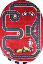 Toroo Yarış Pisti Desenli Kırmızı Polyester ve Pamuklu Kaydırmaz Tabanlı Yıkanabilir Dijital Baskı Çocuk Odası Halısı - Görsel 6