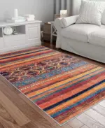 Salen Çizgili Multi Polyester ve Pamuklu Kaydırmaz Taban Yıkanabilir Dijital Baskı Halısı - Görsel 2