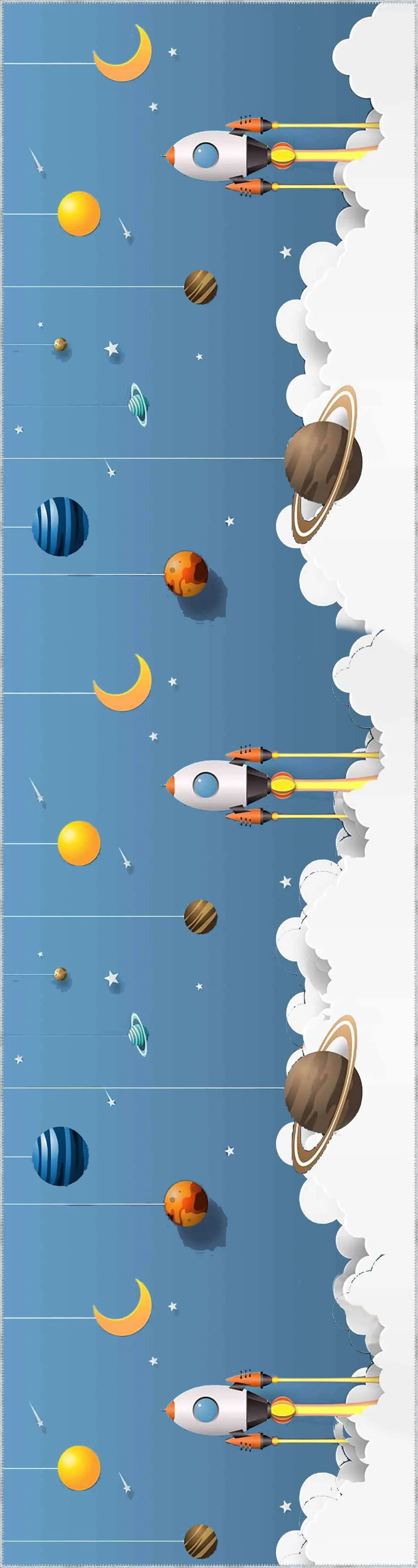 Pilon Uzay Desenli Mavi Polyester ve Pamuklu Kaydırmaz Tabanlı Yıkanabilir Dijital Baskı Çocuk Odası Halısı - Görsel 4