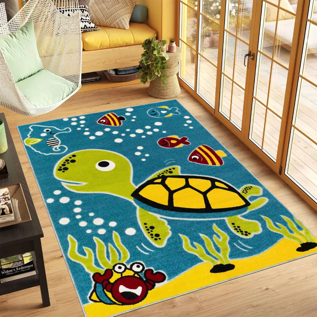 Parita Su Dünyası Desenli Mavi Polyester ve Pamuklu Kaydırmaz Tabanlı Yıkanabilir Dijital Baskı Çocuk Odası Halısı - Görsel 2