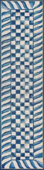 Aren Mutfak 04 Modern Çerçeveli Mavi Polyester Kaydırmaz Tabanlı Yıkanabilir Dijital Baskı Mutfak Halısı - Görsel 4