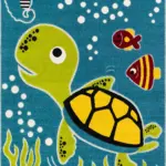 Parita Su Dünyası Desenli Mavi Polyester ve Pamuklu Kaydırmaz Tabanlı Yıkanabilir Dijital Baskı Çocuk Odası Halısı