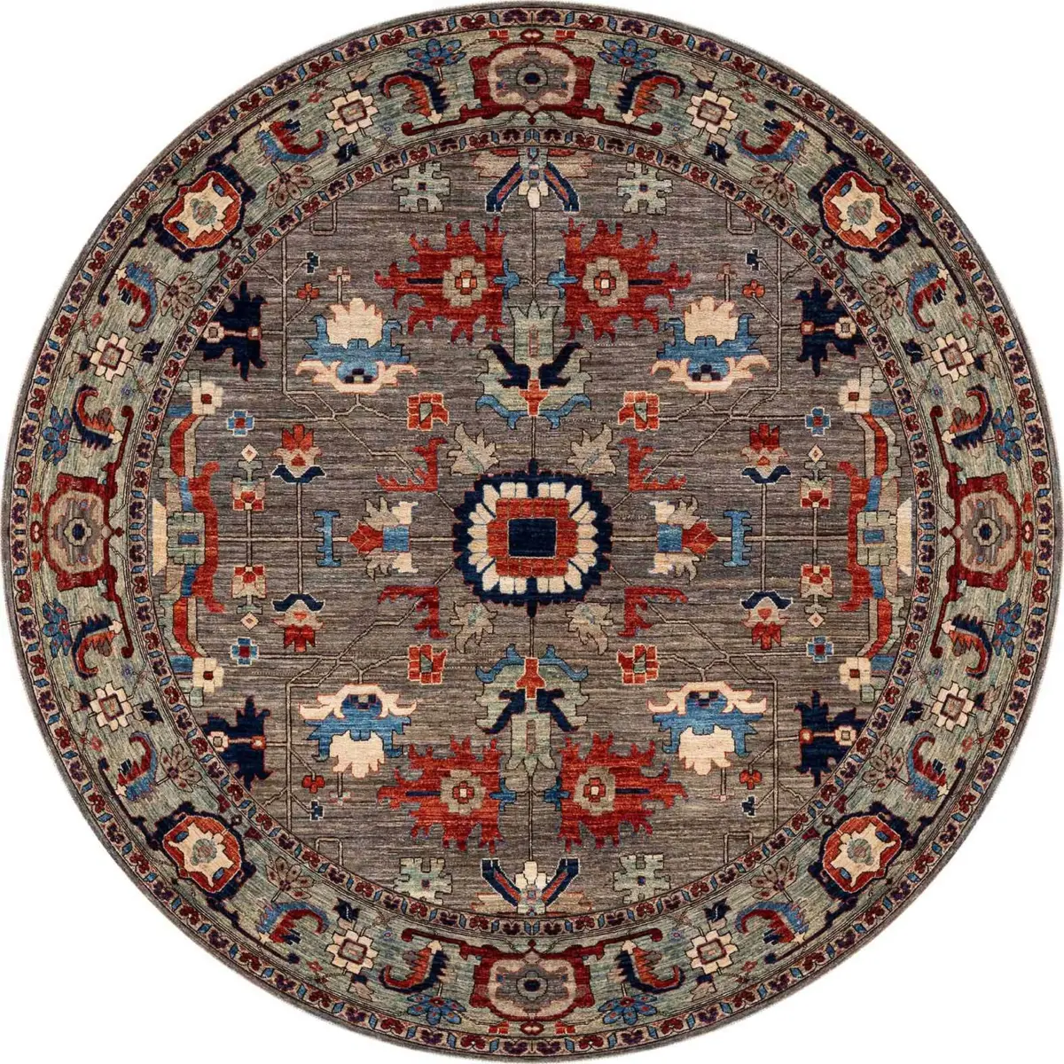 Gannan Klasik Göbekli Gri Polyester ve Pamuklu Kaydırmaz Tabanlı Yıkanabilir Dijital Baskı Halısı - Görsel 7