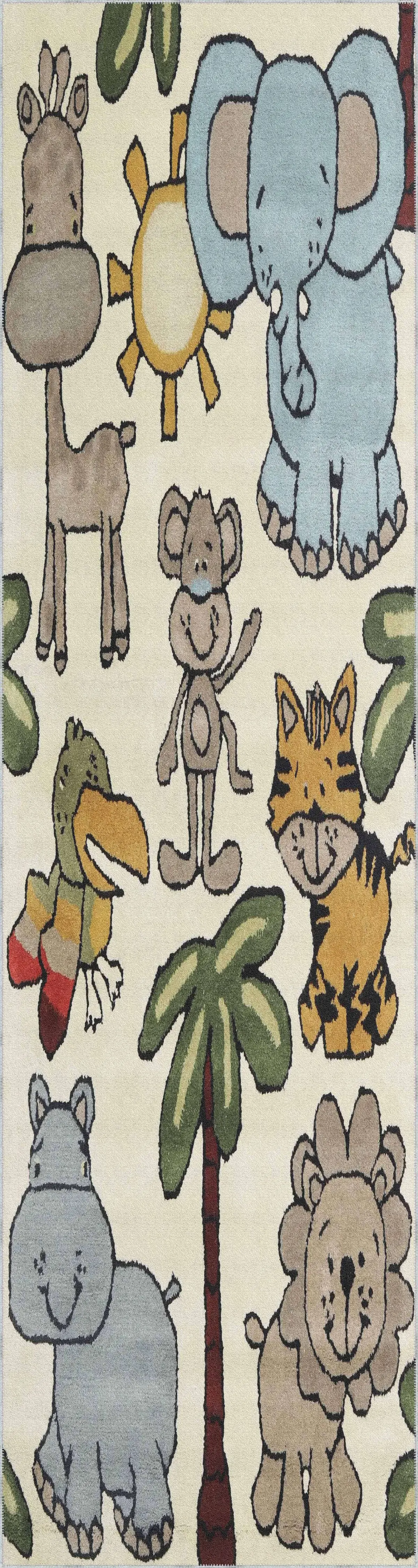 Sieyic Sevimli Dostlar Desenli Bej Polyester ve Pamuklu Kaydırmaz Tabanlı Yıkanabilir Dijital Baskı Çocuk Odası Halısı - Görsel 4