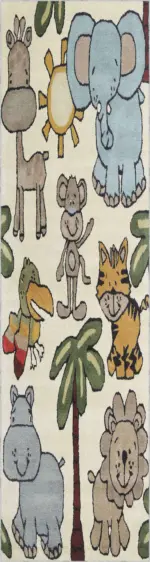 Sieyic Sevimli Dostlar Desenli Bej Polyester ve Pamuklu Kaydırmaz Tabanlı Yıkanabilir Dijital Baskı Çocuk Odası Halısı - Görsel 4