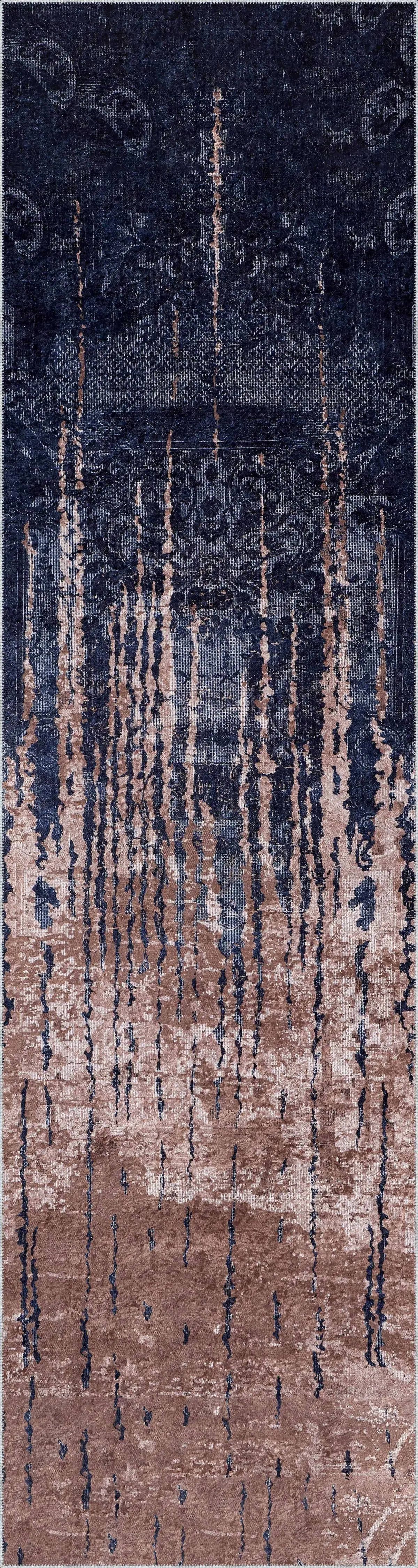 Bagoda Modern Lacivert Polyester ve Pamuklu Kaydırmaz Tabanlı Yıkanabilir Dijital Baskı Halısı - Görsel 4