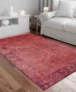 Barsbro Çerçeveli Kırmızı Polyester ve Pamuklu Kaydırmaz Tabanlı Yıkanabilir Dijital Baskı Halısı - Görsel 2