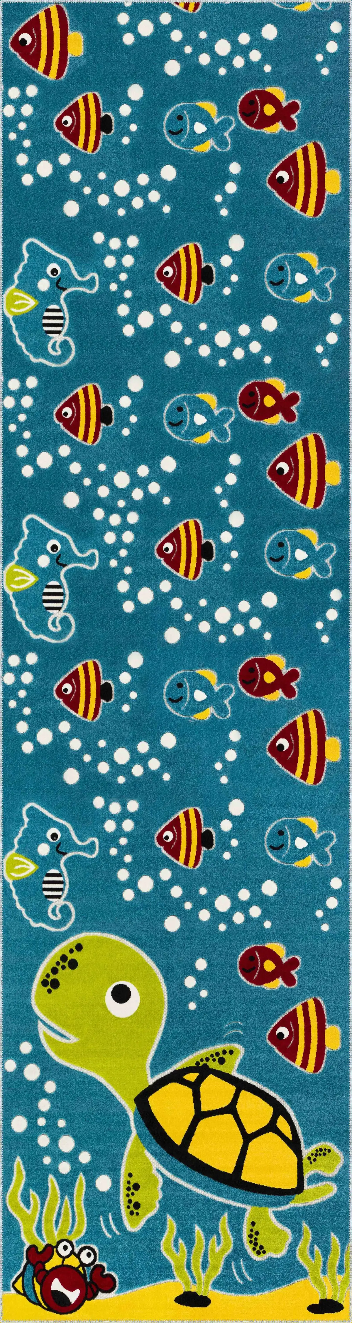 Parita Su Dünyası Desenli Mavi Polyester ve Pamuklu Kaydırmaz Tabanlı Yıkanabilir Dijital Baskı Çocuk Odası Halısı - Görsel 4