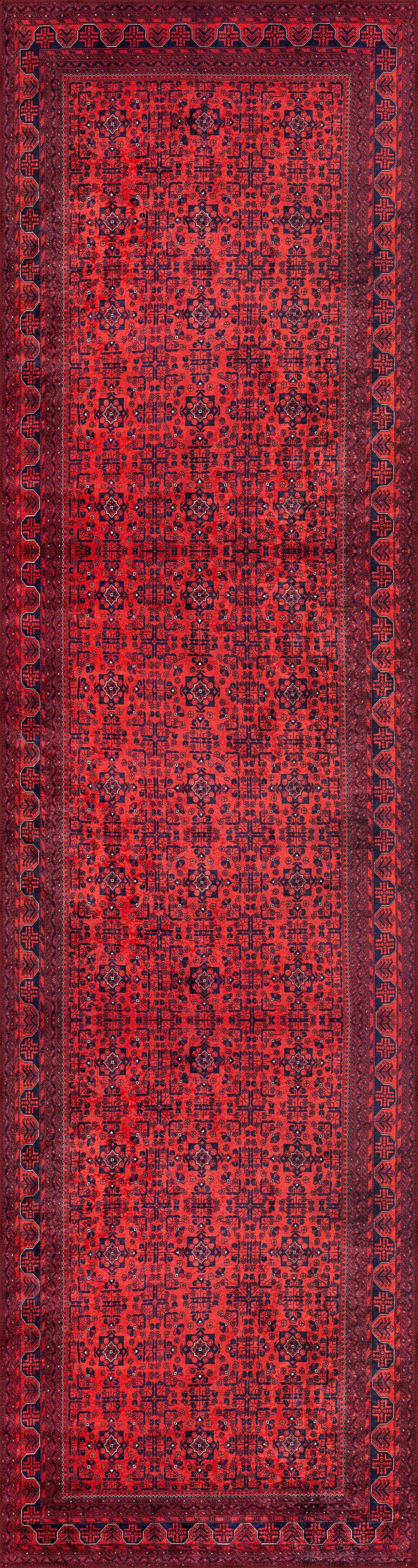 Alveste Çerçeveli Kırmızı Polyester ve Pamuklu Kaydırmaz Taban Yıkanabilir Dijital Baskı Halısı - Görsel 4