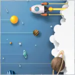 Pilon Uzay Desenli Mavi Polyester ve Pamuklu Kaydırmaz Tabanlı Yıkanabilir Dijital Baskı Çocuk Odası Halısı - Görsel 3