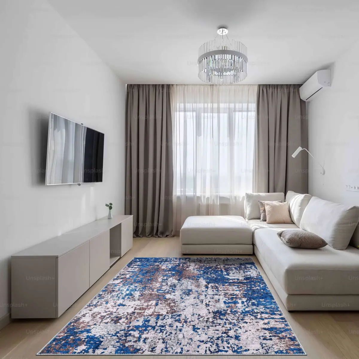 Ratlam Modern Mavi Polyester ve Pamuklu Kaydırmaz Tabanlı Yıkanabilir Dijital Baskı Halısı - Görsel 2