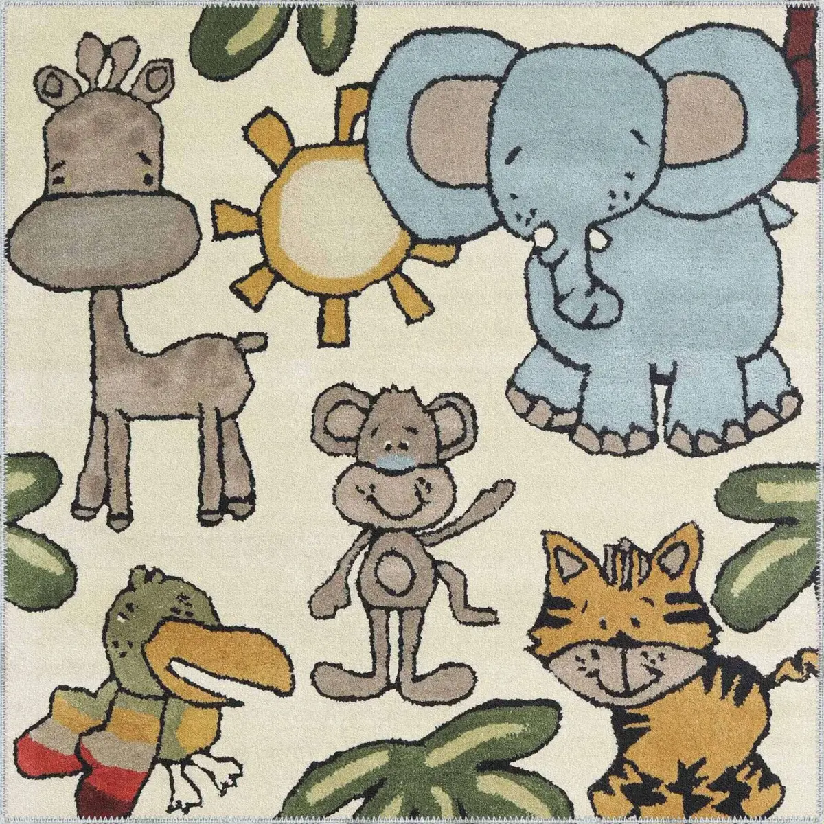 Sieyic Sevimli Dostlar Desenli Bej Polyester ve Pamuklu Kaydırmaz Tabanlı Yıkanabilir Dijital Baskı Çocuk Odası Halısı - Görsel 3