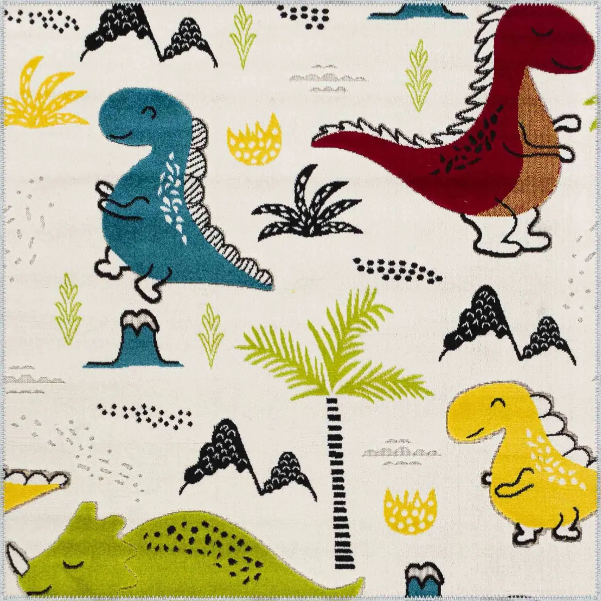 Ramon Dinazor Desenli Beyaz Polyester ve Pamuklu Kaydırmaz Tabanlı Yıkanabilir Dijital Baskı Çocuk Odası Halısı - Görsel 3