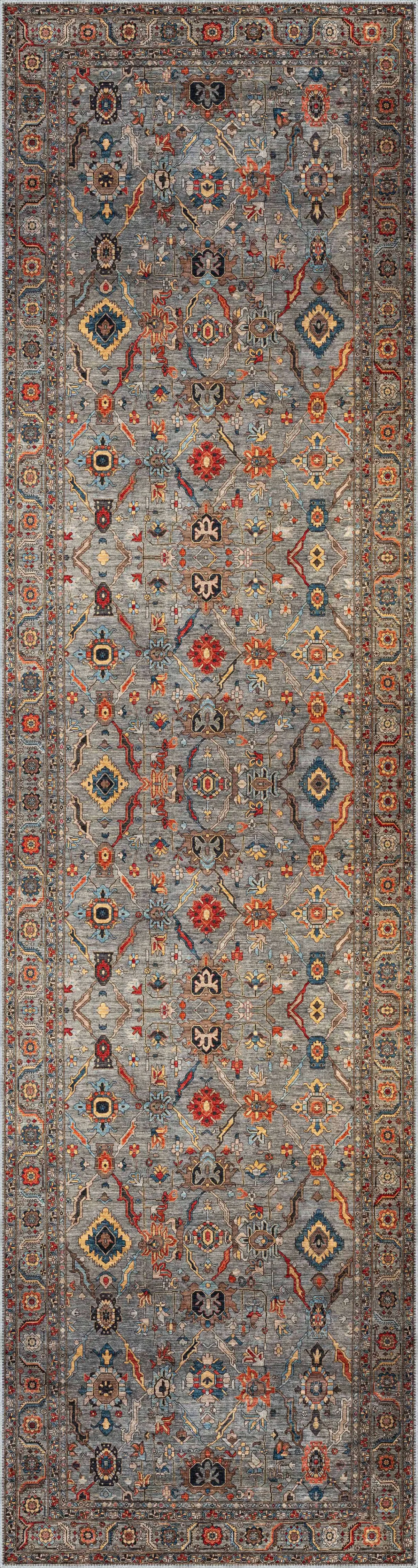 İnzai Çerçeveli Gri Polyester ve Pamuklu Kaydırmaz Tabanlı Yıkanabilir Dijital Baskı Halısı - Görsel 4