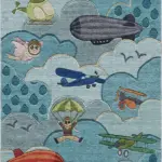 Nicoya Bulut Desenli Mavi Polyester ve Pamuklu Kaydırmaz Tabanlı Yıkanabilir Dijital Baskı Çocuk Odası Halısı