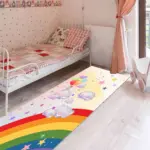Bocas Gökkuşağı Desenli Renkli Polyester  ve Pamuklu Kaydırmaz Tabanlı Yıkanabilir Dijital Baskı Çocuk Odası Halısı - Görsel 5