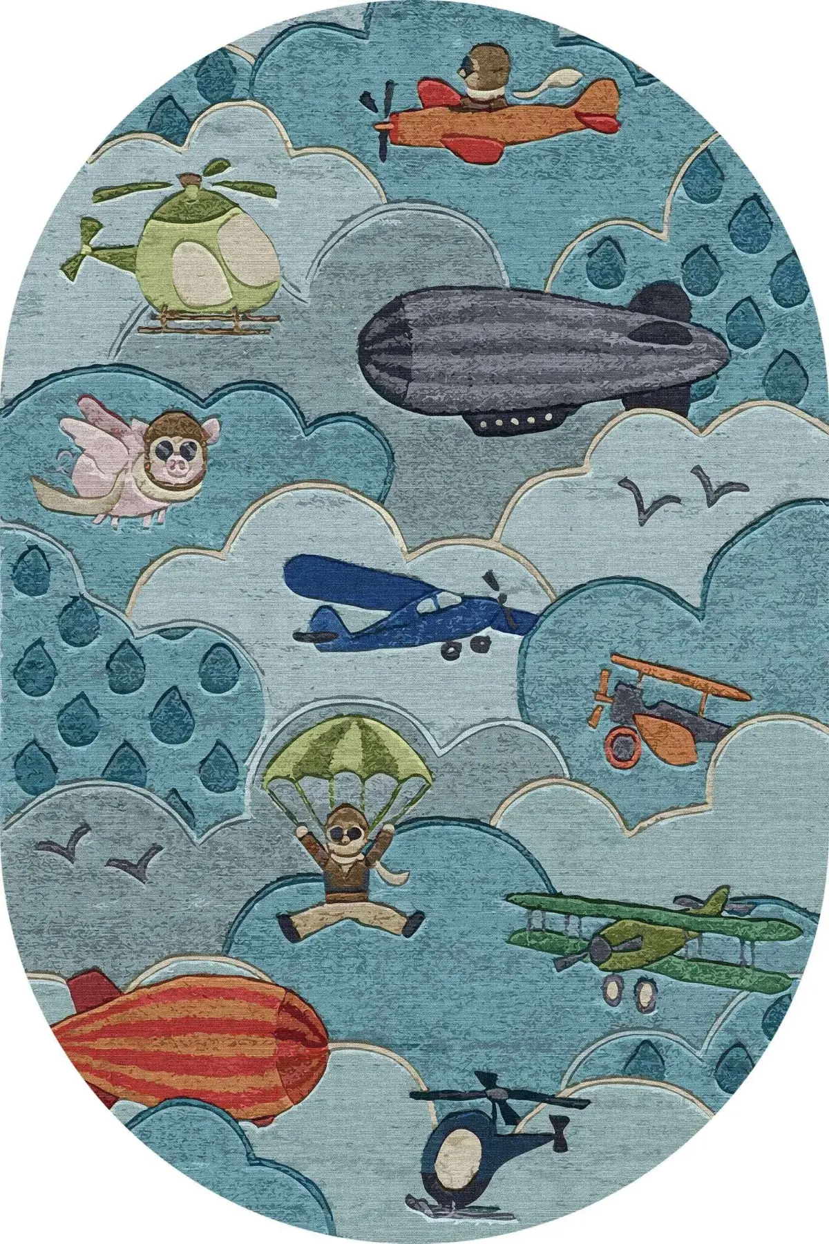 Nicoya Bulut Desenli Mavi Polyester ve Pamuklu Kaydırmaz Tabanlı Yıkanabilir Dijital Baskı Çocuk Odası Halısı - Görsel 6