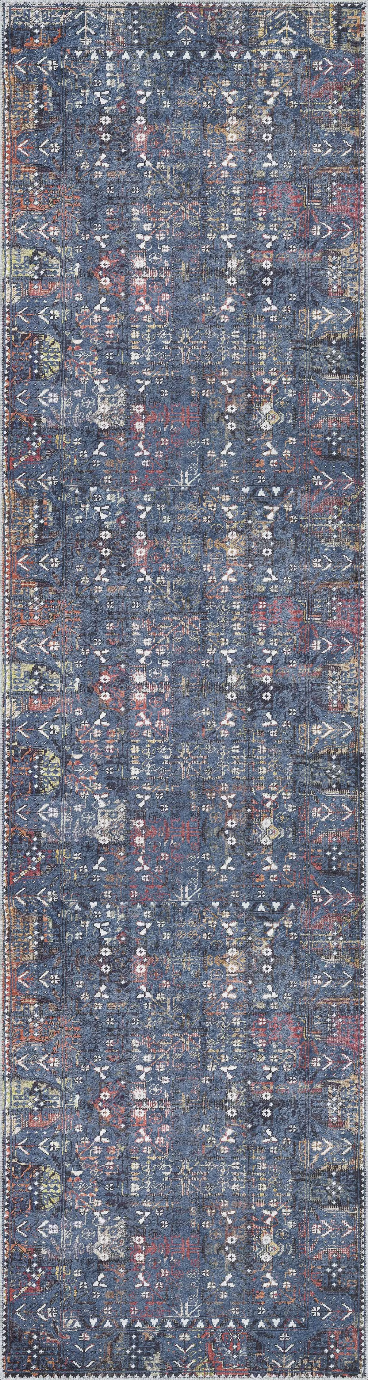 Drev Modern Mavi Polyester ve Pamuklu Kaydırmaz Tabanlı Yıkanabilir Dijital Baskı Halısı - Görsel 4